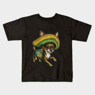 Funny Cute Chihuahua in Mexican Hat" - Adorable Dog Lover Gift Kids T-Shirt